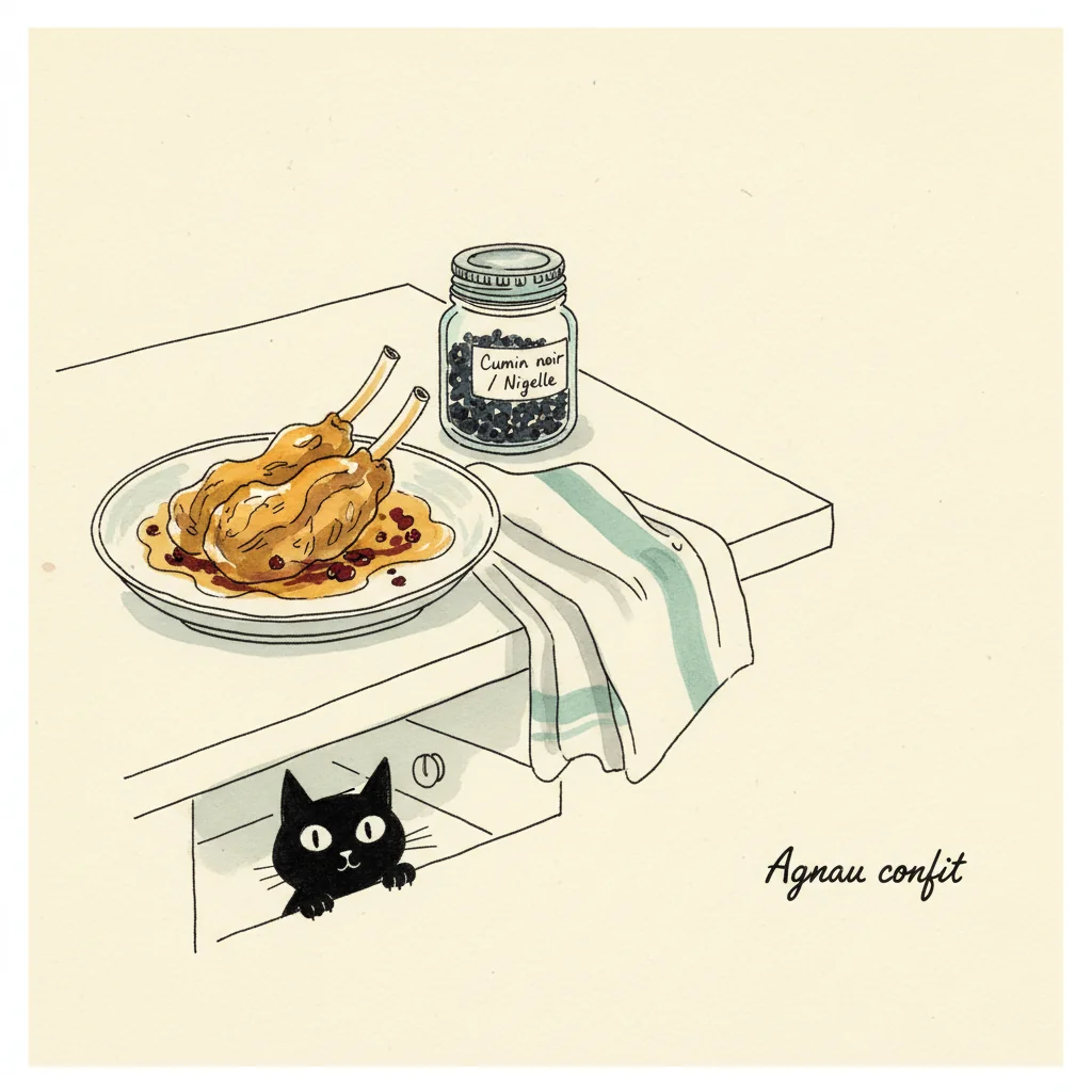 Illustration de Agneau confit avec sa recommandation condimentaire