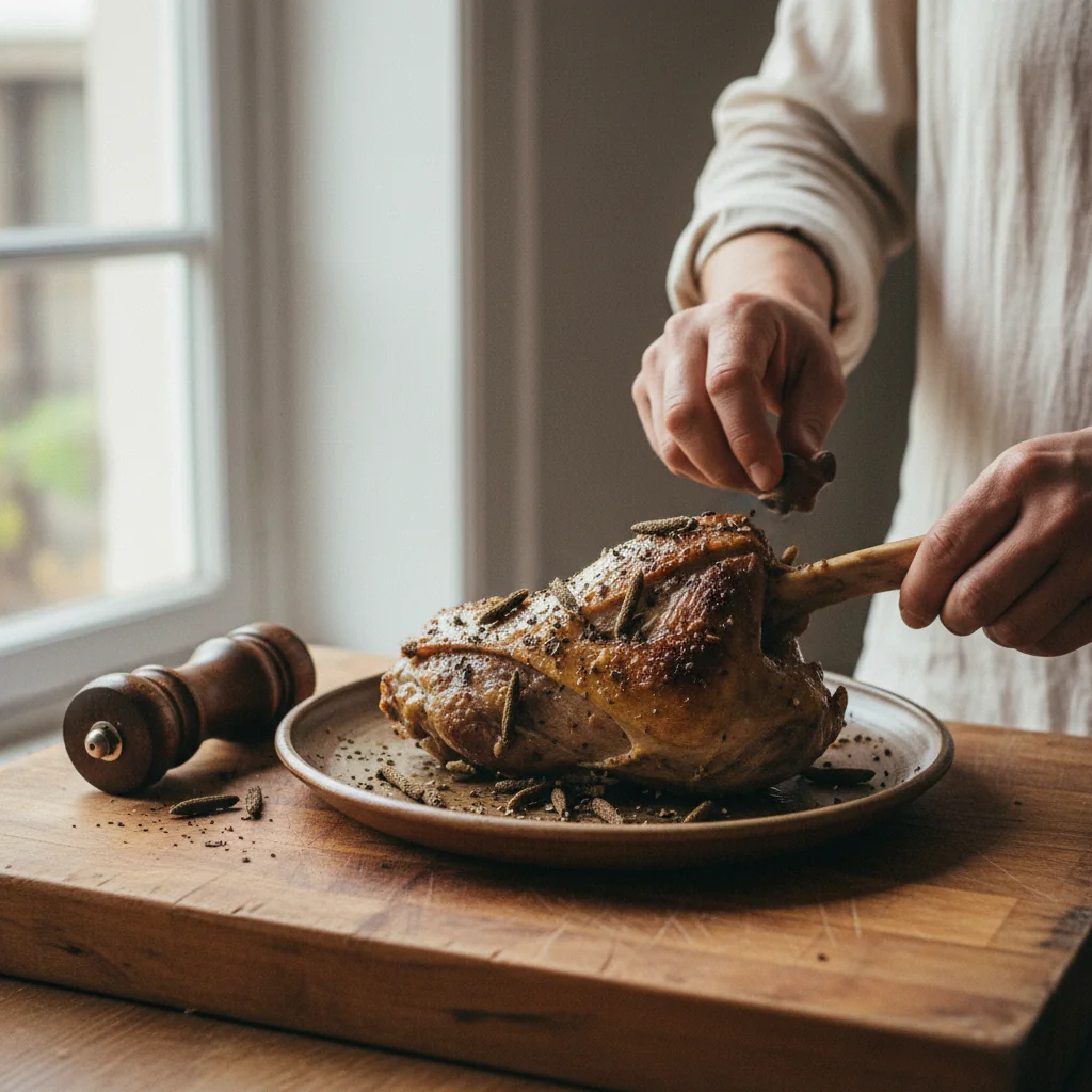 Illustration de Agneau confit à basse température avec sa recommandation condimentaire