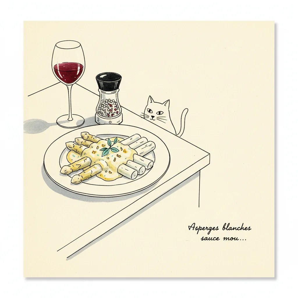 Illustration de Asperges blanches sauce mousseline avec sa recommandation condimentaire