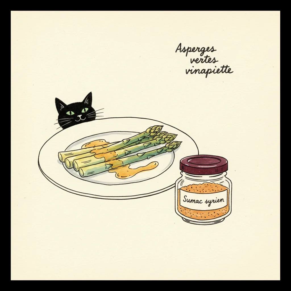 Illustration de Asperges vertes vinaigrette avec sa recommandation condimentaire