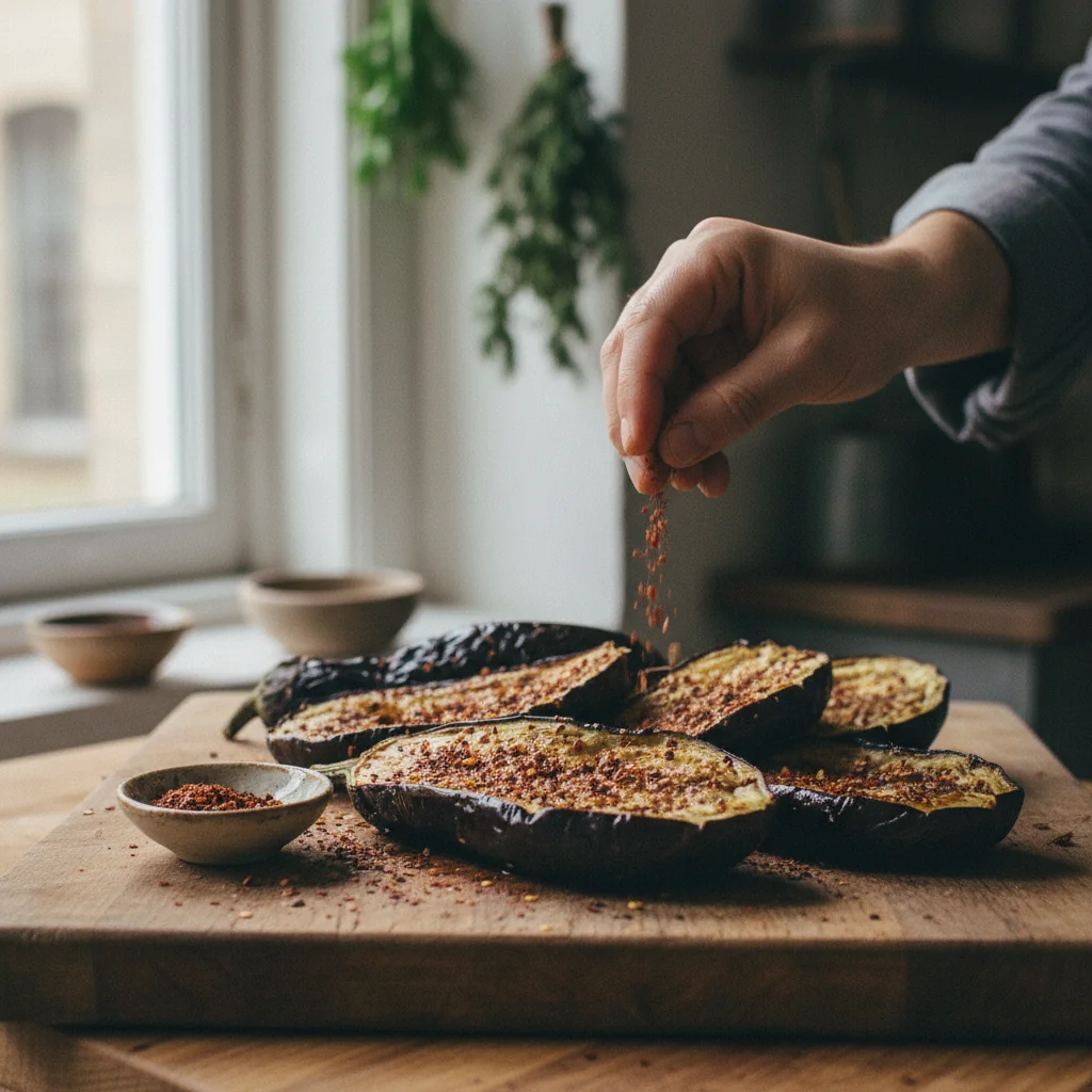 Illustration Aubergines rôties orientales avec Piment d'Alep (Pul biber)