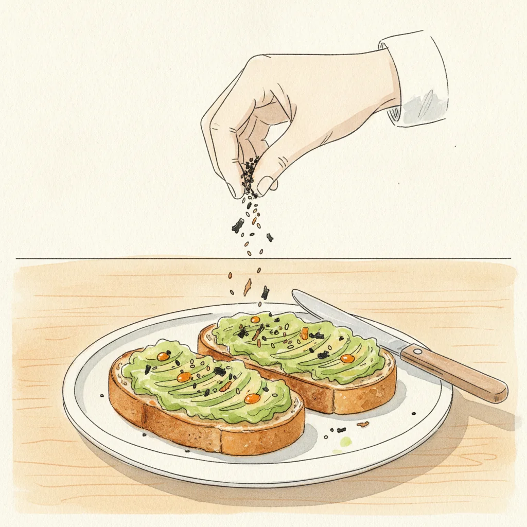 Illustration of Avocado toast with its condiment recommendation