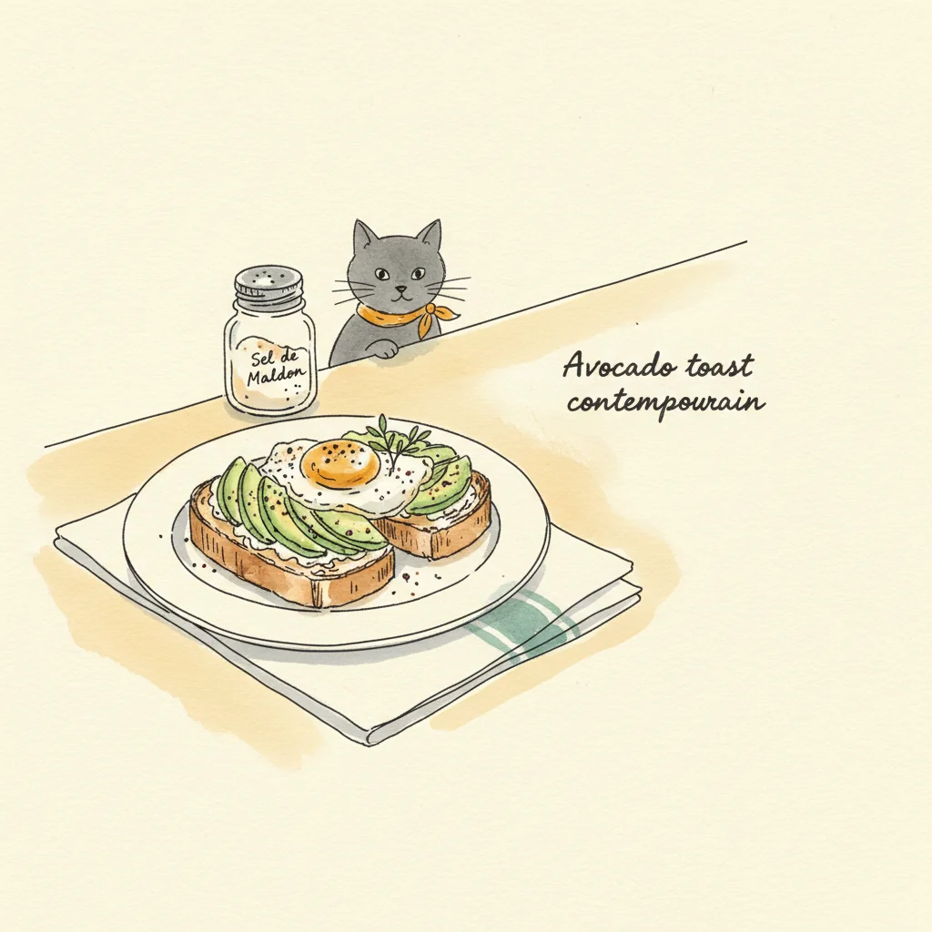 Illustration de Avocado toast contemporain avec sa recommandation condimentaire