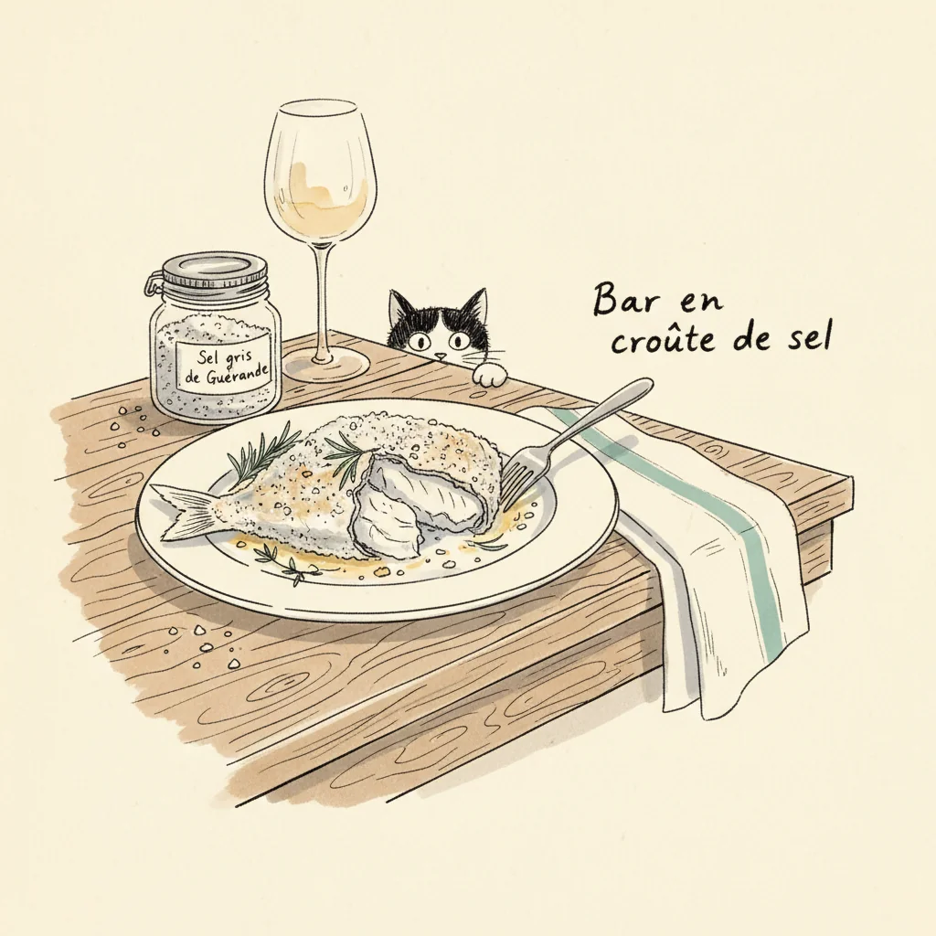 Illustration Bar en croute de sel avec Sel gris de Guérande