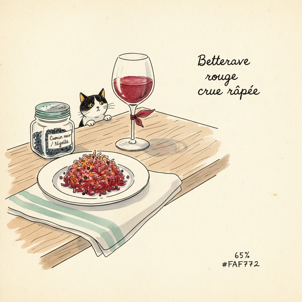 Illustration Betterave rouge crue rapée avec Cumin noir / Nigelle