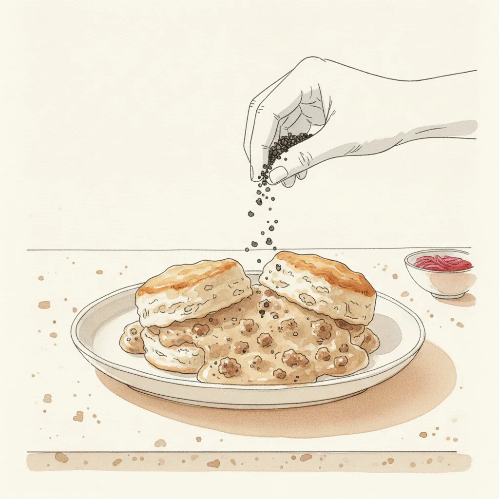 Illustration of Biscuits and gravy with its condiment recommendation