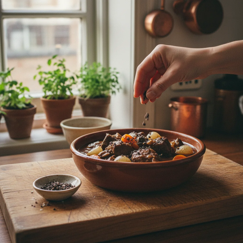 Illustration Bœuf bourguignon version umami avec Sel fumé danois