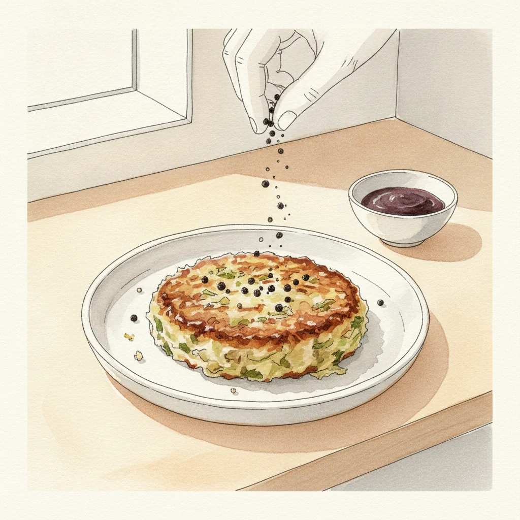 Illustration of Bubble and squeak with its condiment recommendation