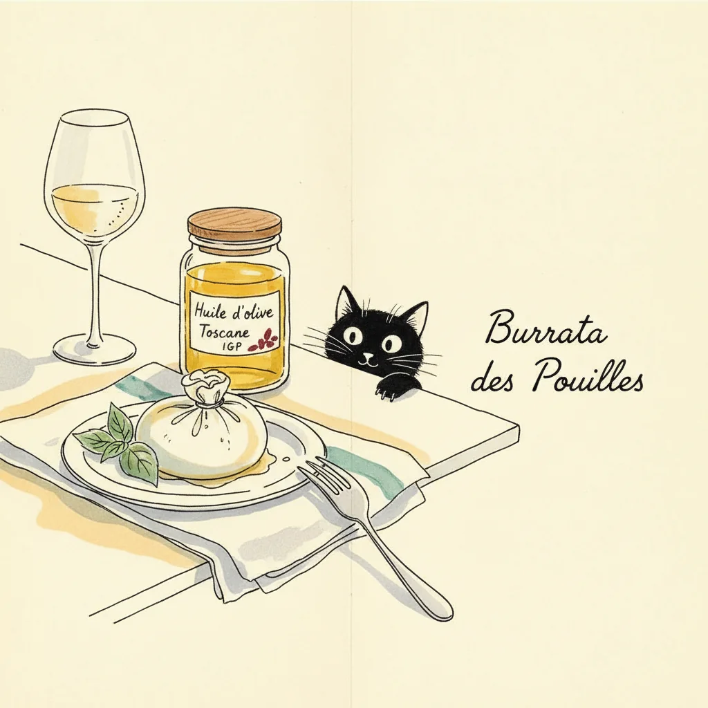 Illustration de Burrata des Pouilles avec sa recommandation condimentaire