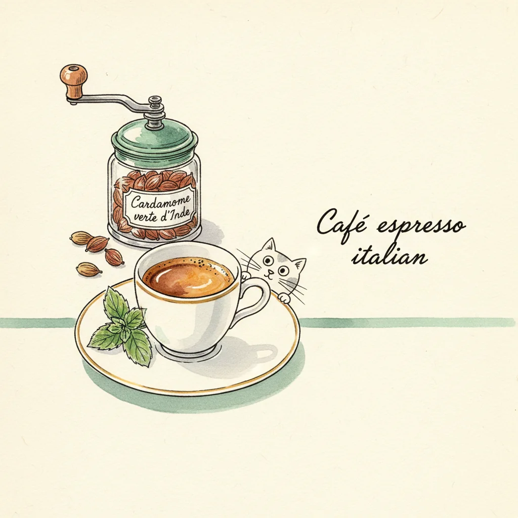 Illustration Cafe espresso italien avec Cardamome verte d'Inde