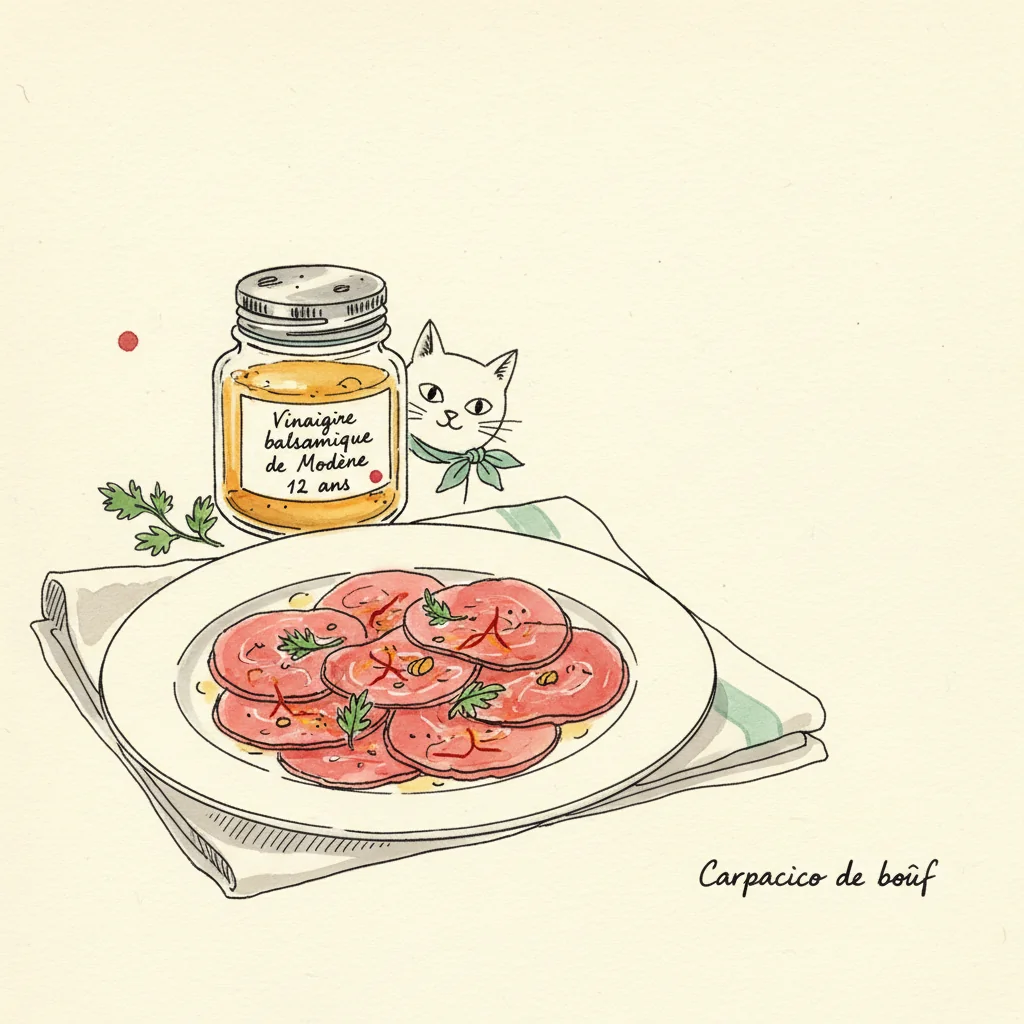 Illustration de Carpaccio de bœuf avec sa recommandation condimentaire