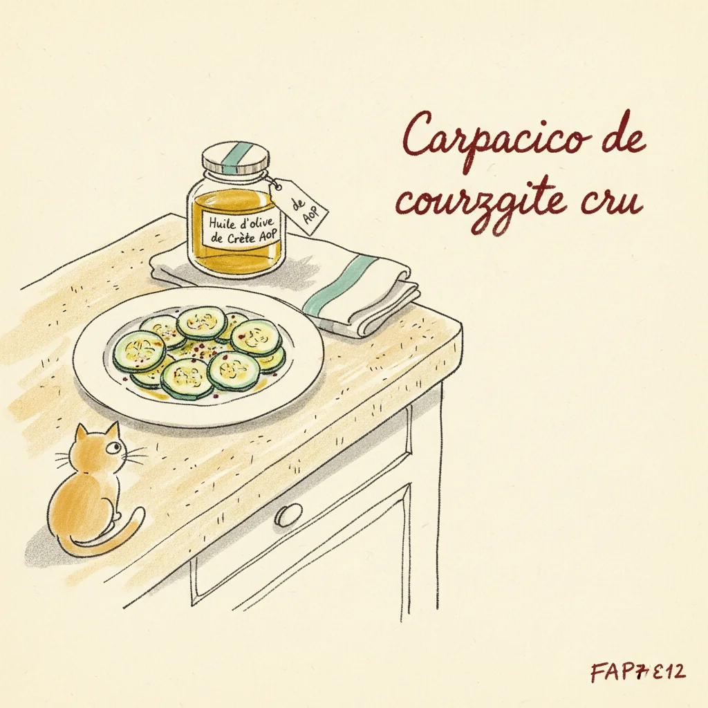 Illustration de Carpaccio de courgette cru avec sa recommandation condimentaire