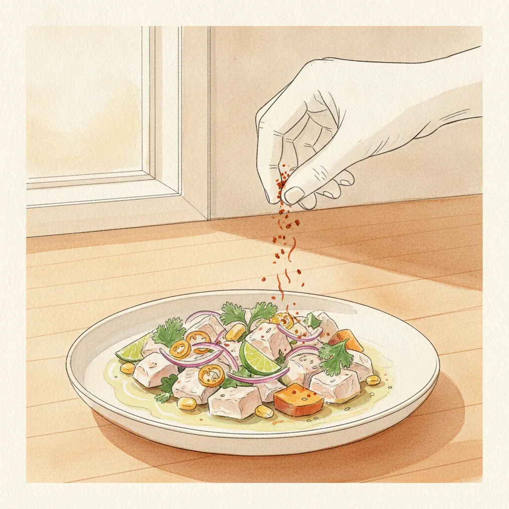 Illustration of Ceviche with its condiment recommendation