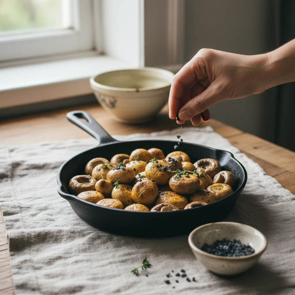 Illustration de Champignons de Paris sautés avec sa recommandation condimentaire
