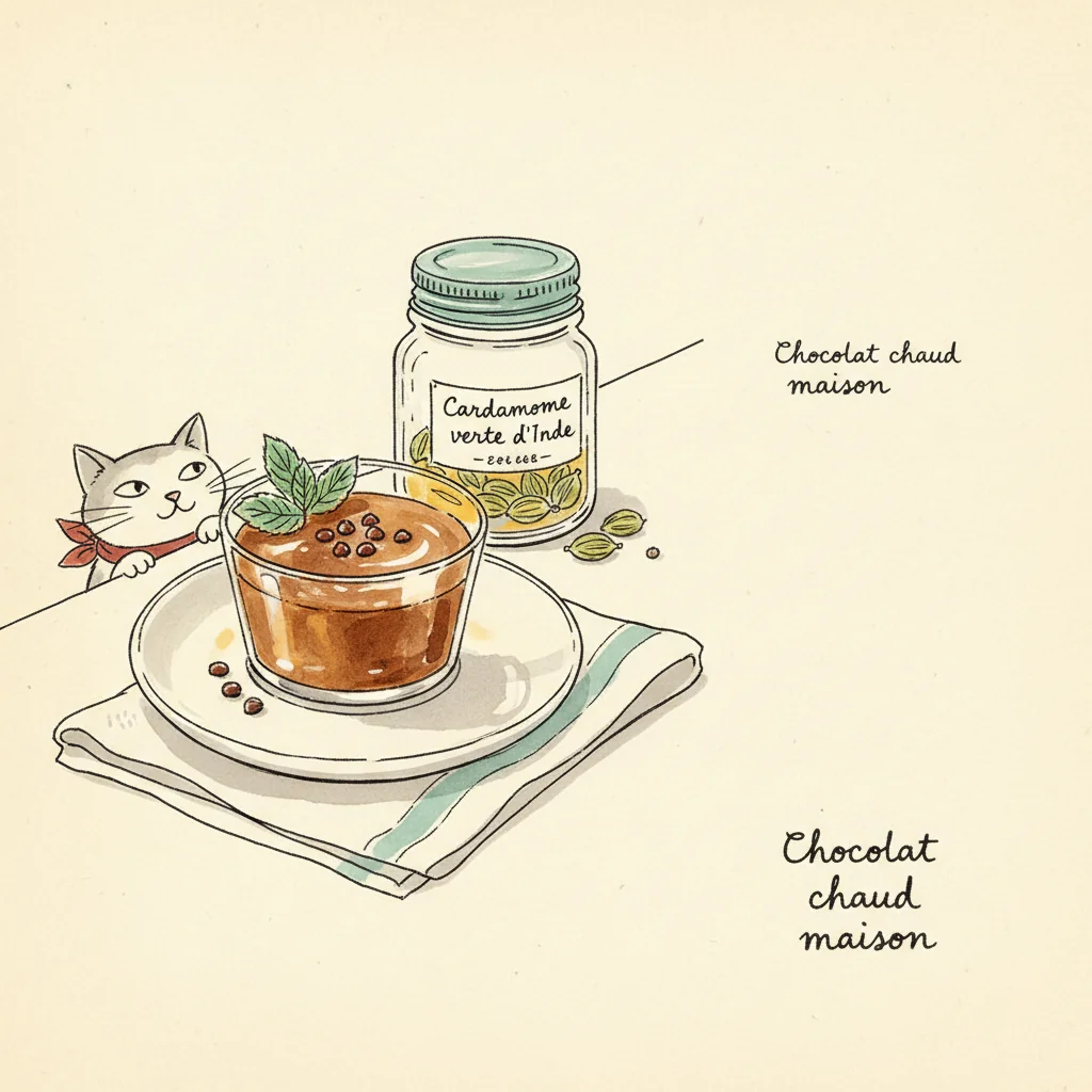 Illustration Chocolat chaud maison avec Cardamome verte d'Inde