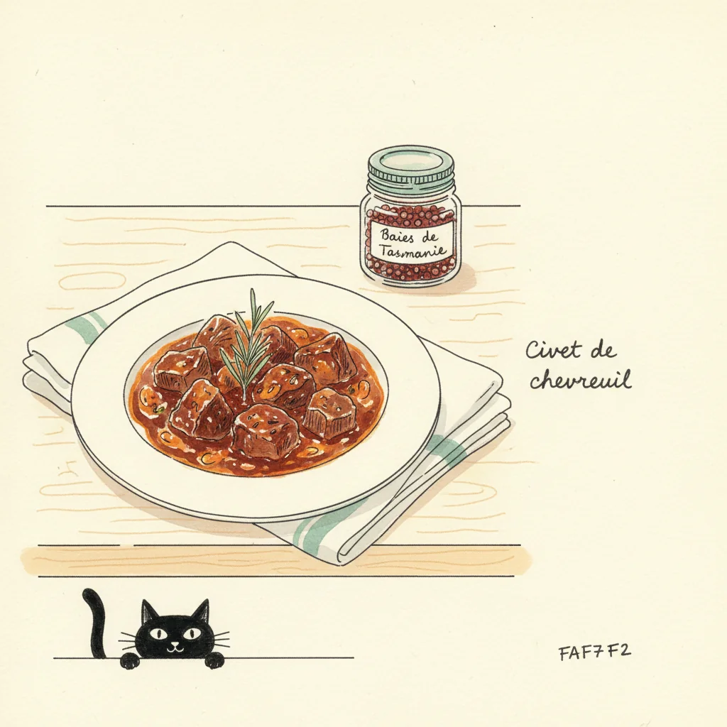 Illustration Civet de chevreuil avec Baies de Tasmanie