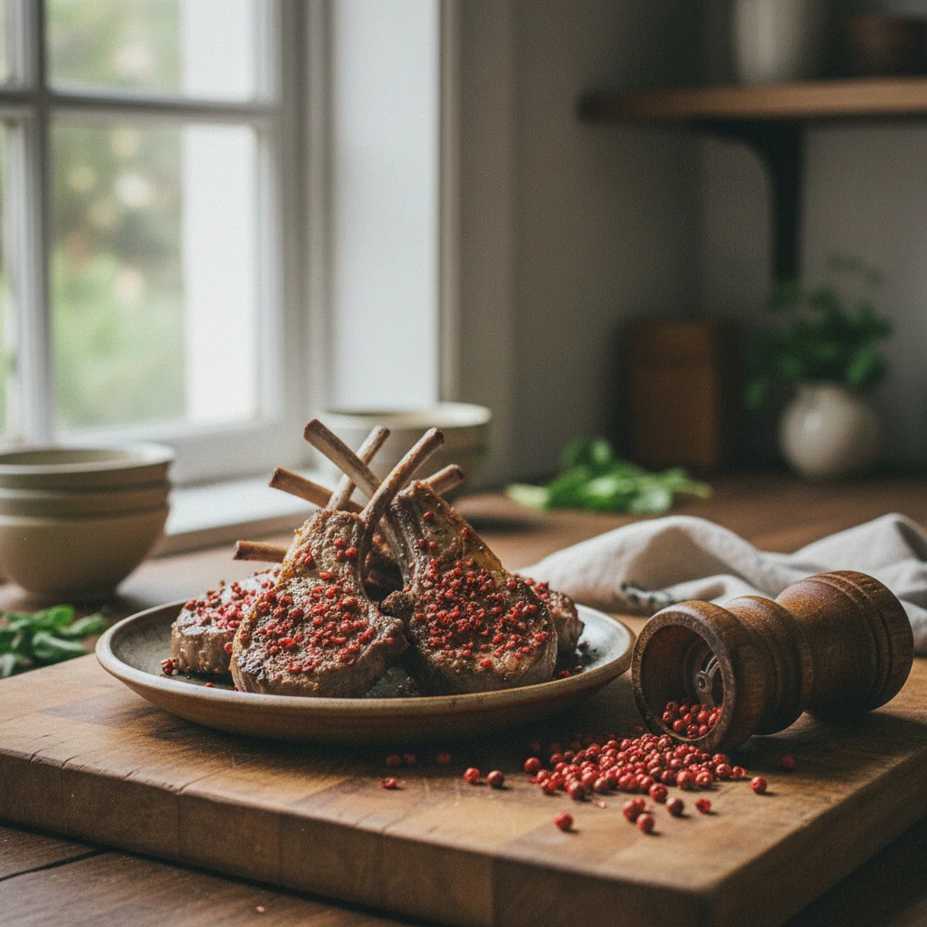 Illustration Côtes d'agneau grillées avec Penja rouge