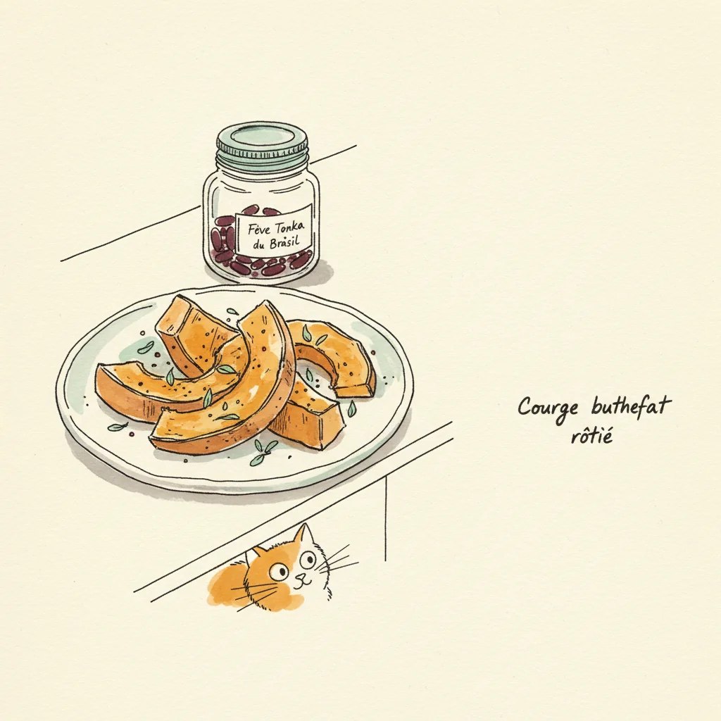 Illustration Courge butternut rotie avec Fève Tonka du Brésil
