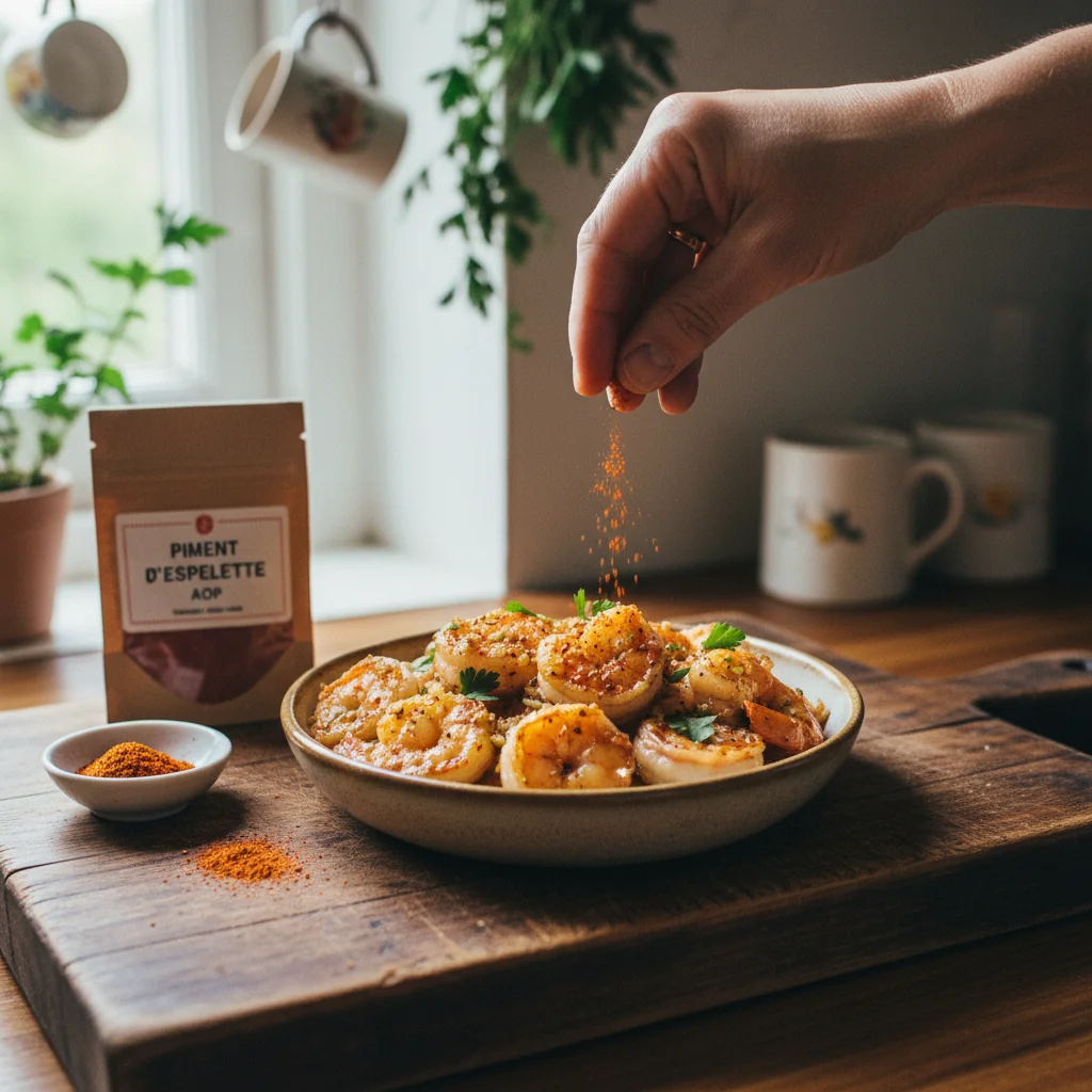 Illustration Crevettes sautées à l'ail avec Piment d'Espelette AOP