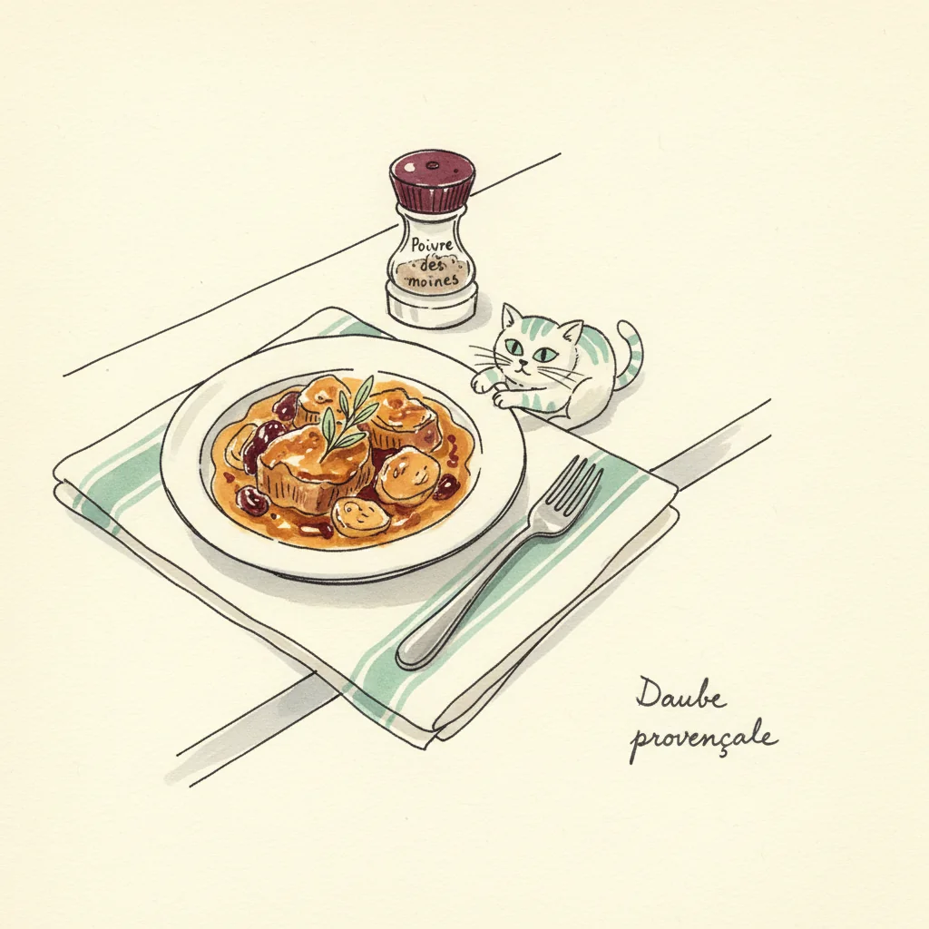 Illustration de Daube provençale avec sa recommandation condimentaire
