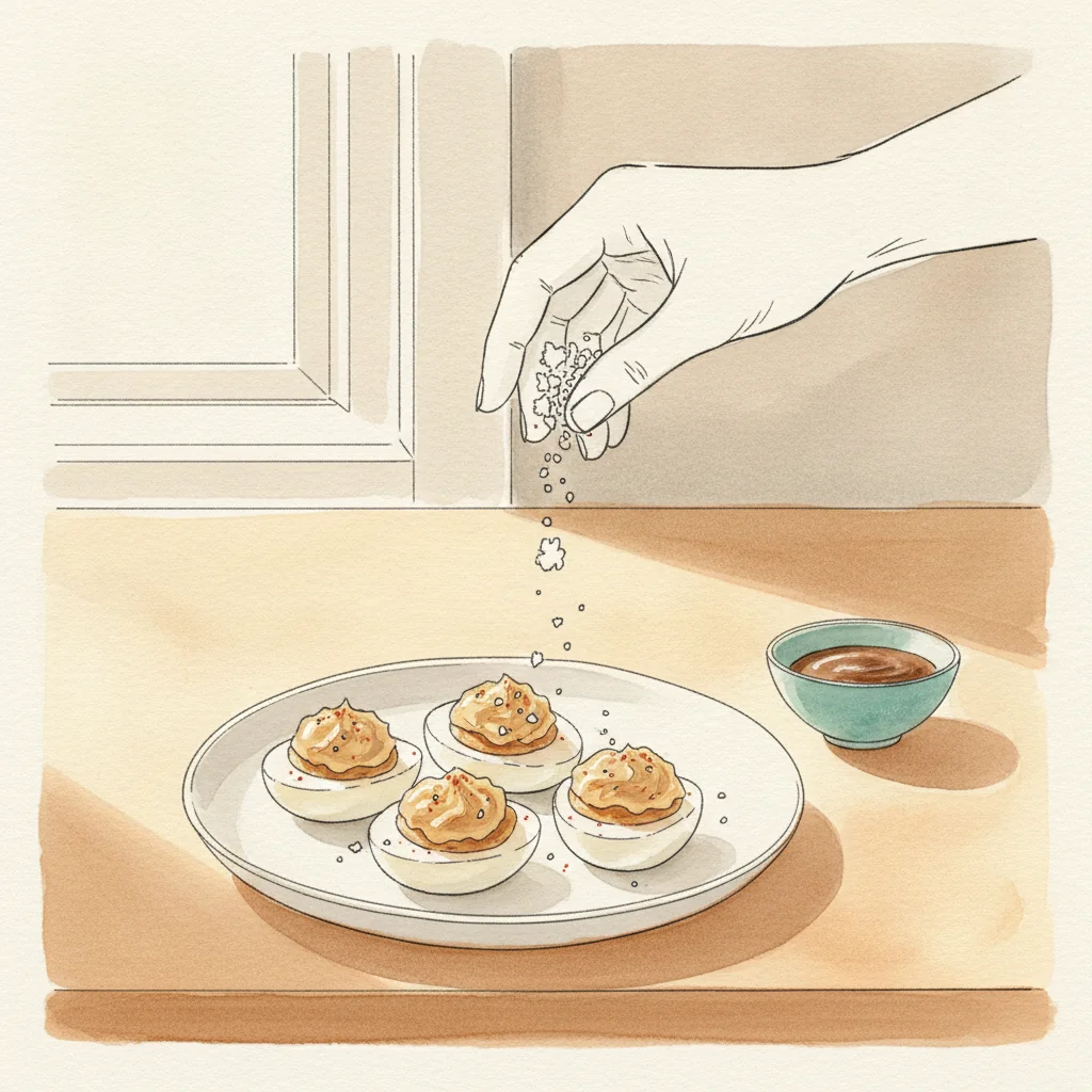 Illustration of Deviled eggs with its condiment recommendation
