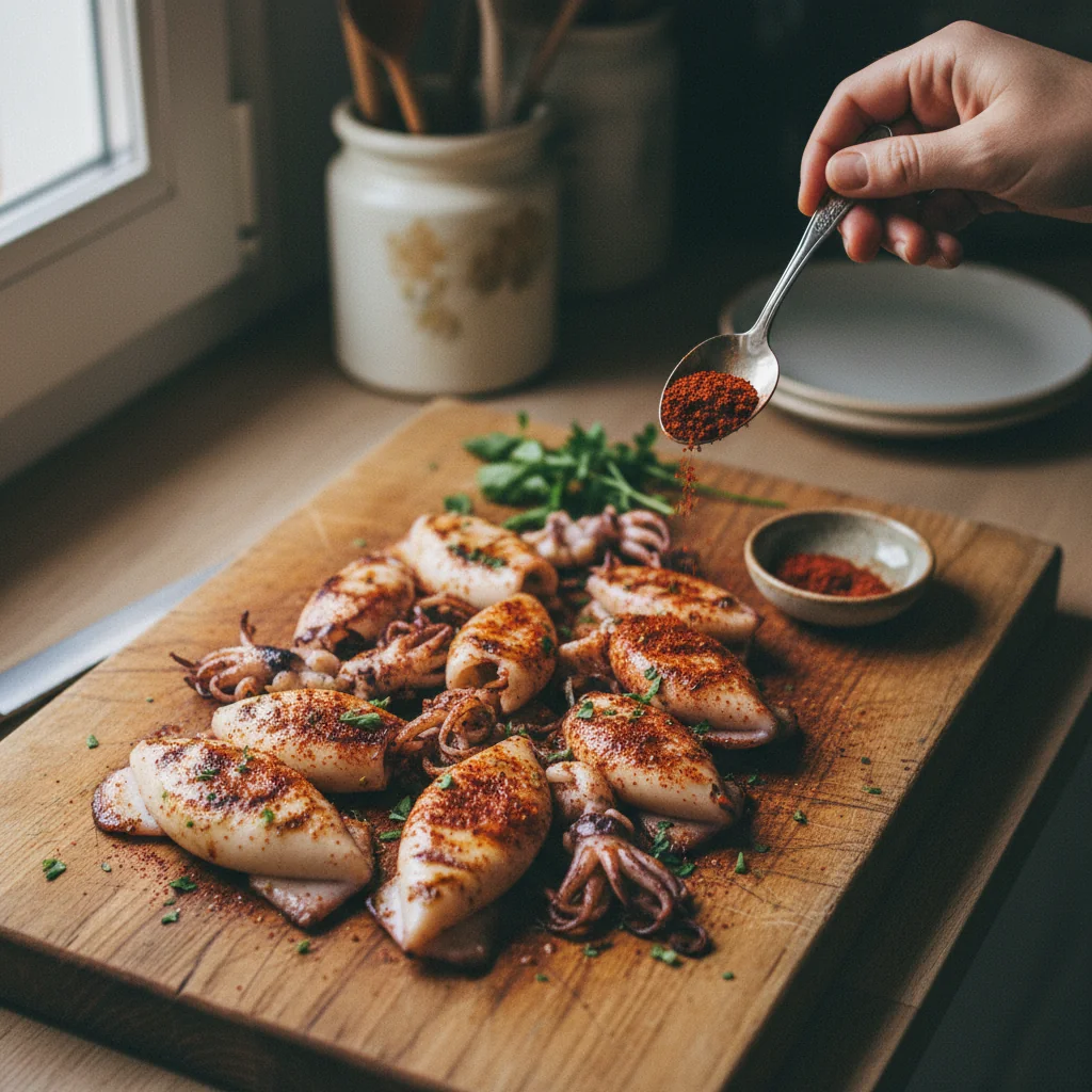 Illustration Encornets à la plancha avec Paprika de la Vera fumé