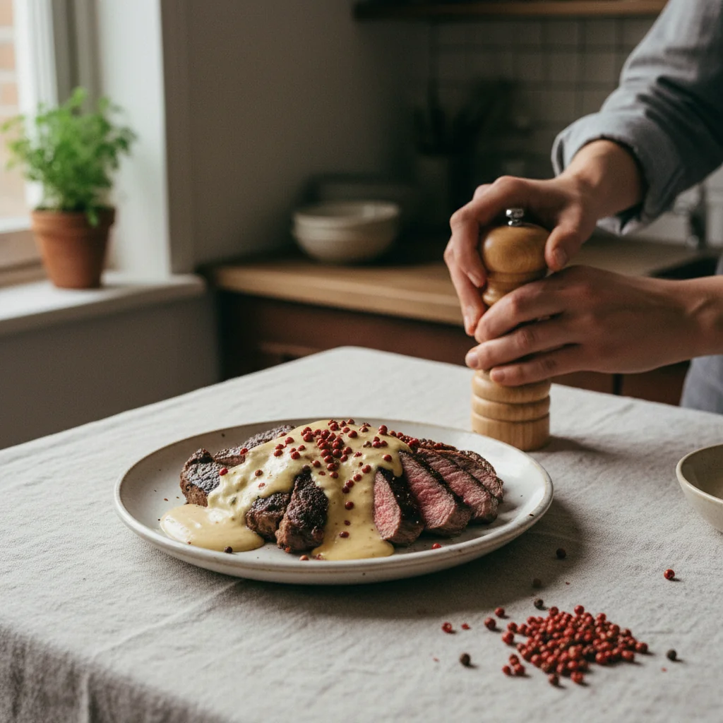 Illustration Entrecôte sauce béarnaise avec Penja rouge