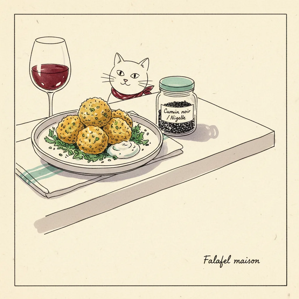 Illustration de Falafel maison avec sa recommandation condimentaire