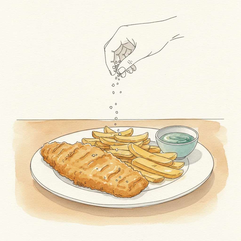 Illustration of Fish and chips with its condiment recommendation