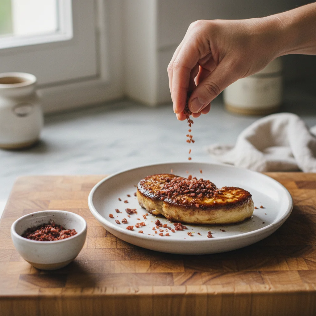 Illustration de Foie gras poêlé au sel rouge avec sa recommandation condimentaire