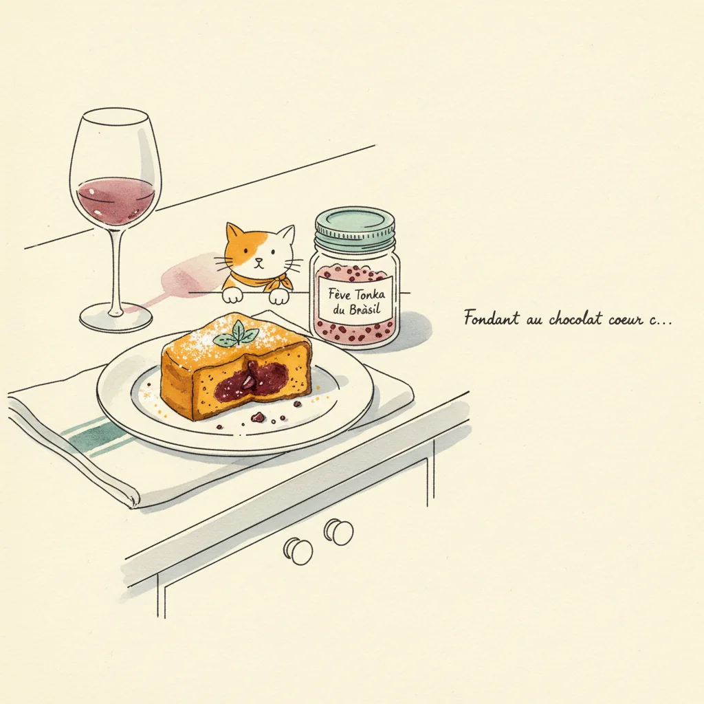 Illustration Fondant au chocolat coeur coulant avec Fève Tonka du Brésil