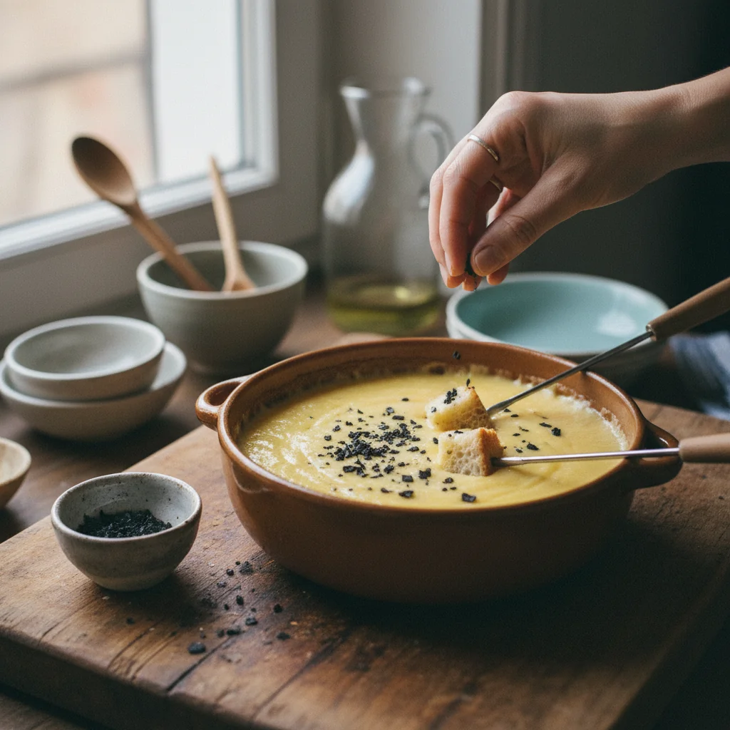 Illustration Fondue savoyarde avec Sel noir d'Hawaï Hiwa Kai