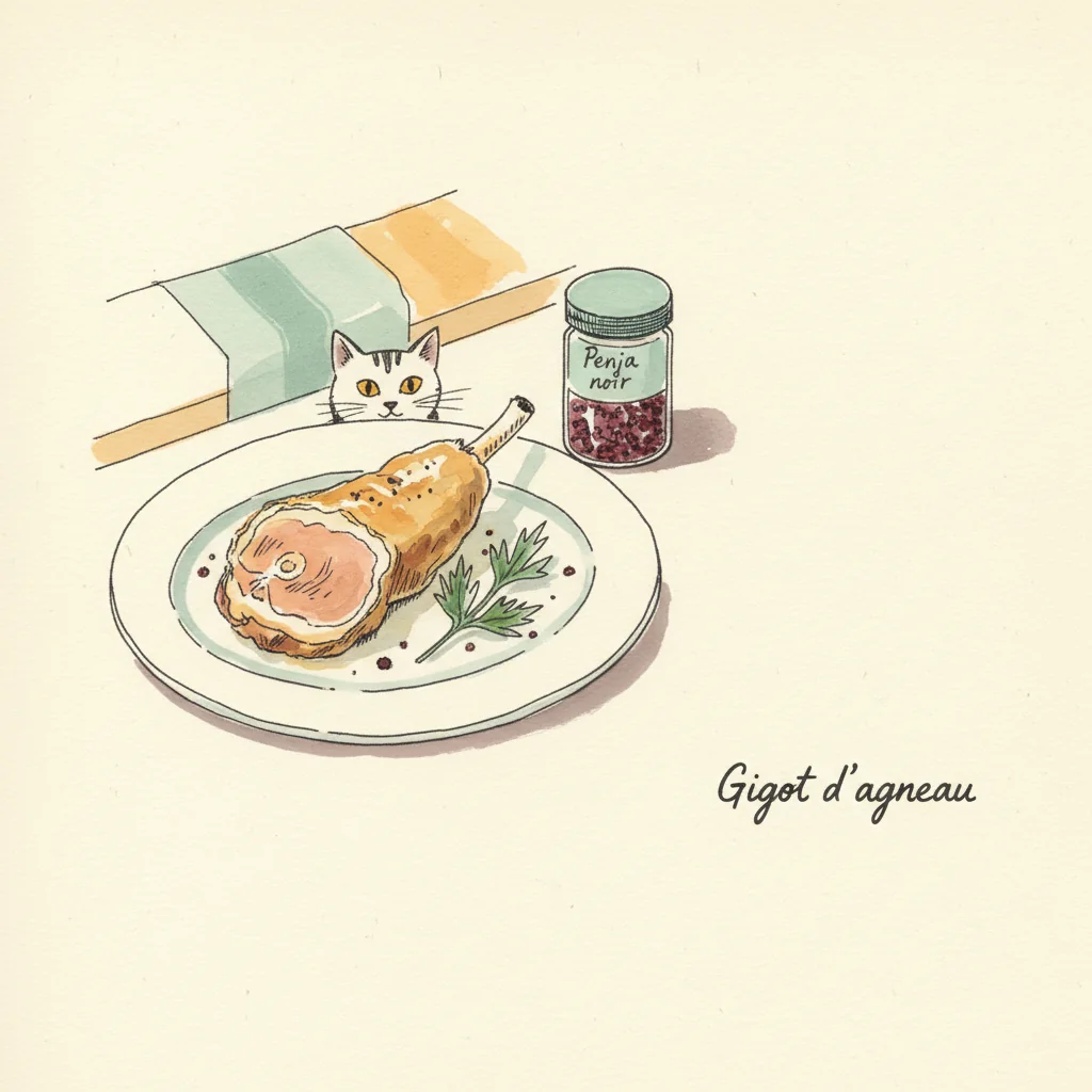 Illustration Gigot d'agneau avec Penja noir