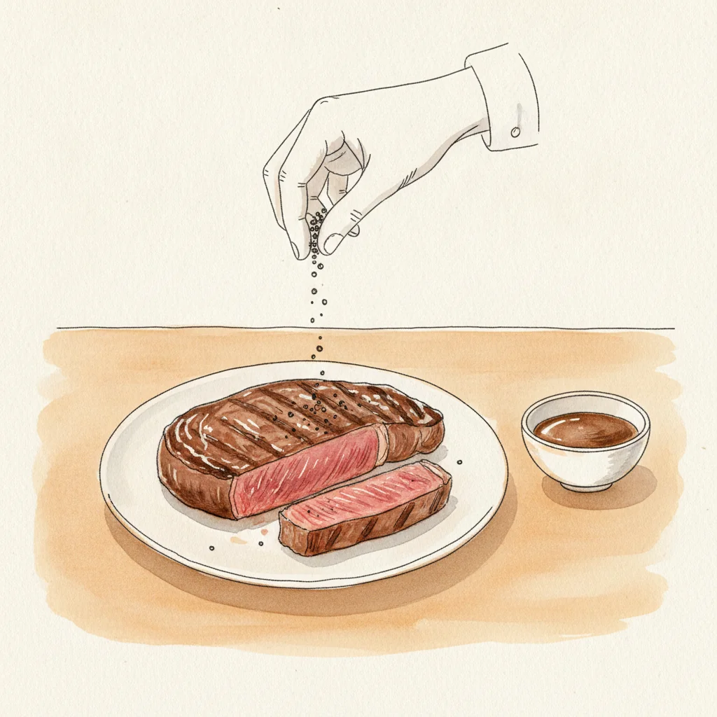 Illustration of Grilled ribeye steak with its condiment recommendation