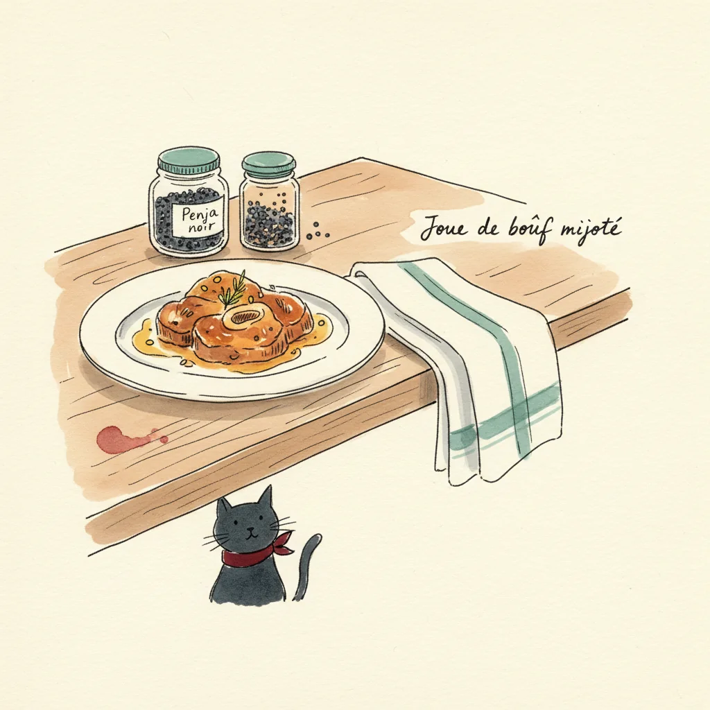 Illustration Joue de bœuf mijotée avec Penja noir