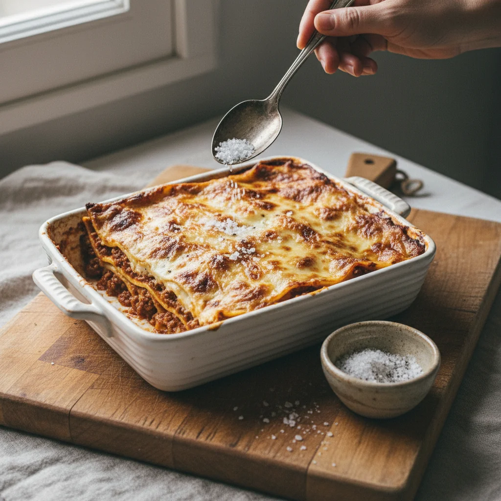 Illustration de Lasagnes bolognaise classiques avec sa recommandation condimentaire