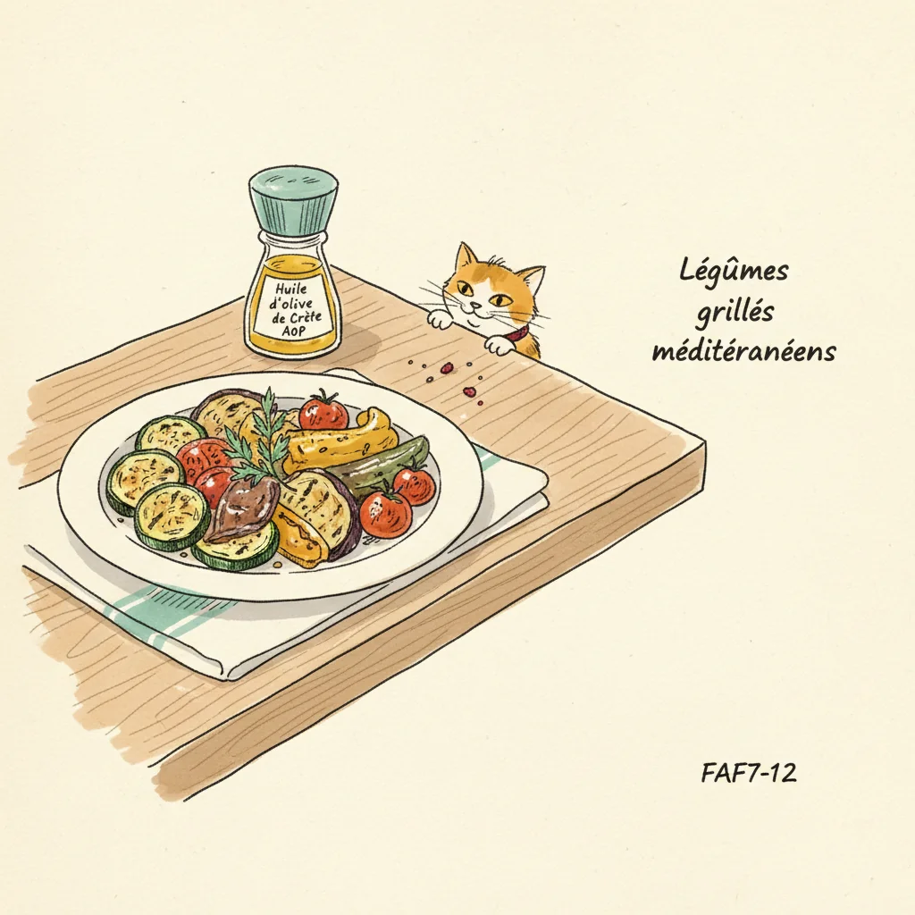 Illustration de Legumes grilles mediterraneens avec sa recommandation condimentaire