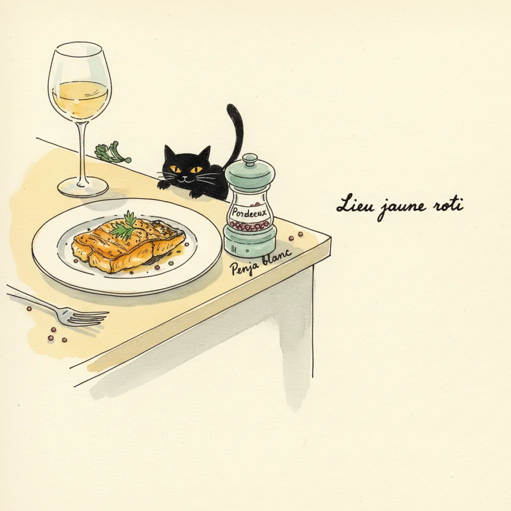Illustration Lieu jaune roti avec Penja blanc