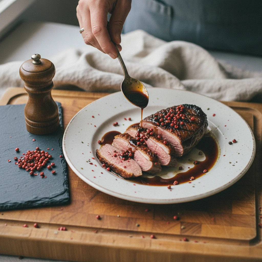 Illustration Magret de canard au balsamique avec Penja rouge