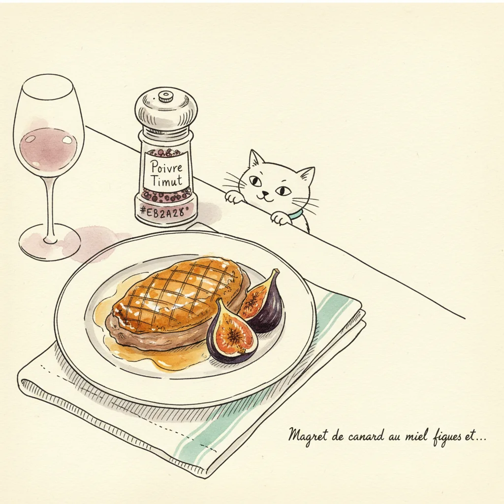 Illustration Magret de canard au miel et figues avec Poivre Timut