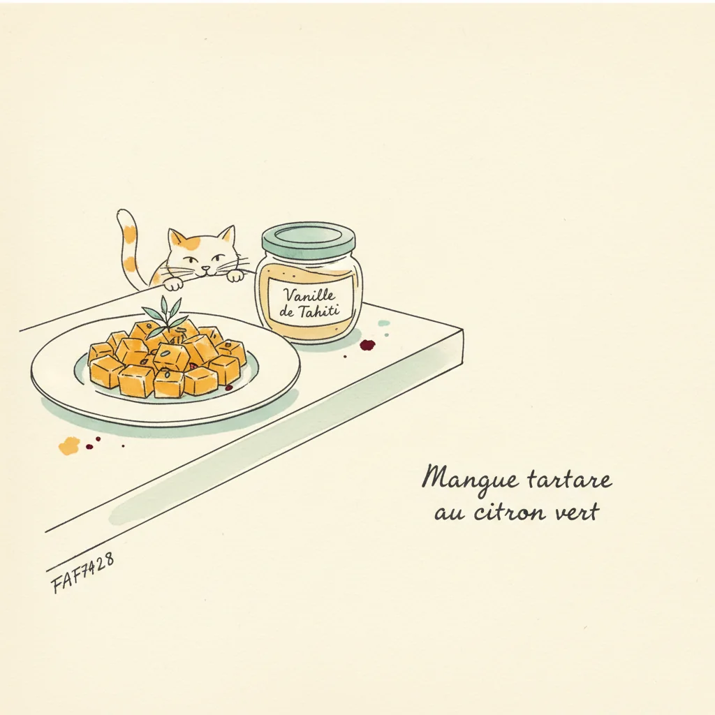 Illustration Mangue tartare au citron vert avec Vanille de Tahiti