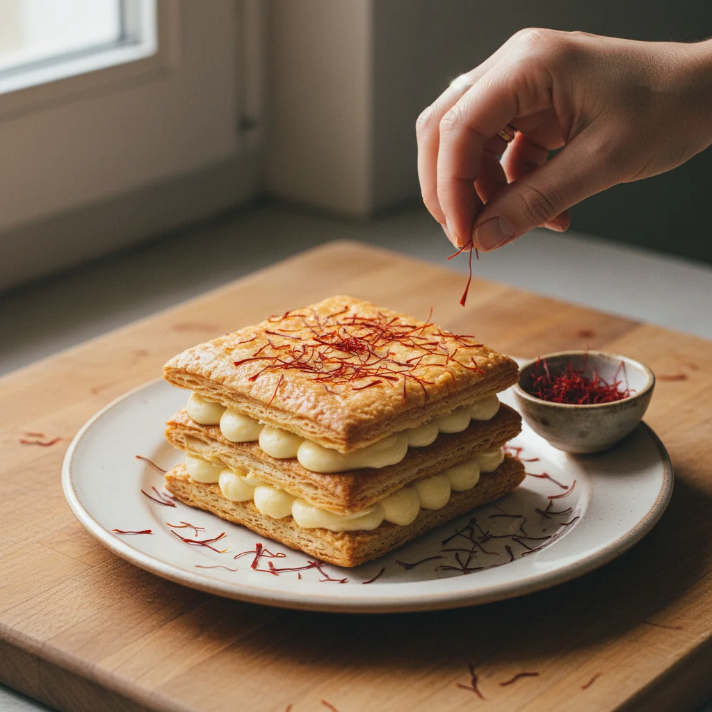 Illustration de Mille-feuille à la crème vanille avec sa recommandation condimentaire