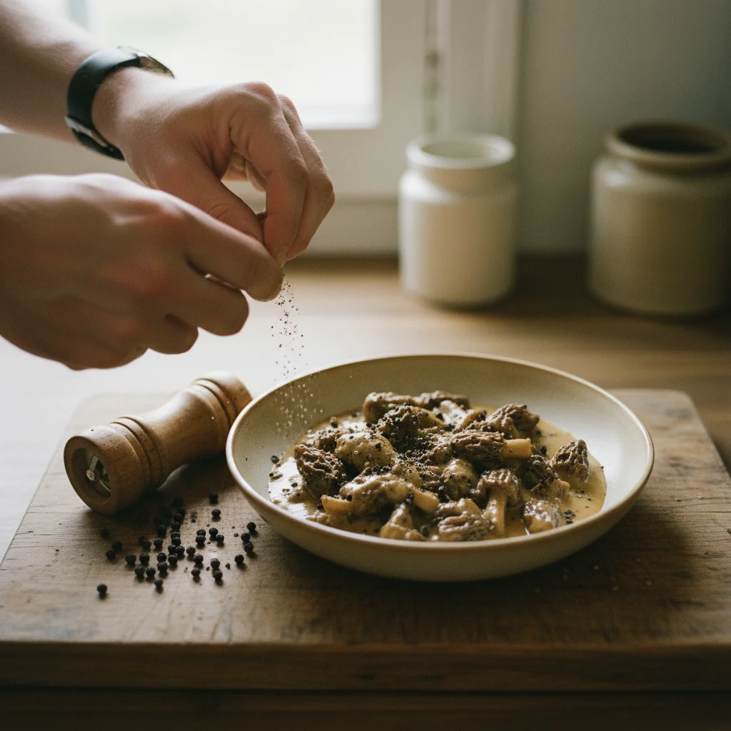 Illustration de Morilles à la crème avec sa recommandation condimentaire