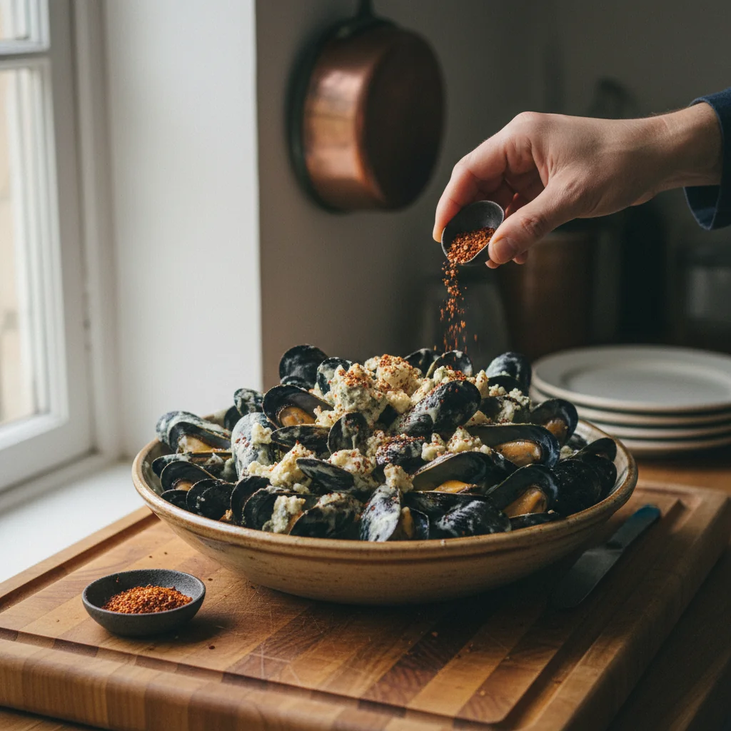 Illustration Moules au Roquefort avec Paprika de la Vera fumé