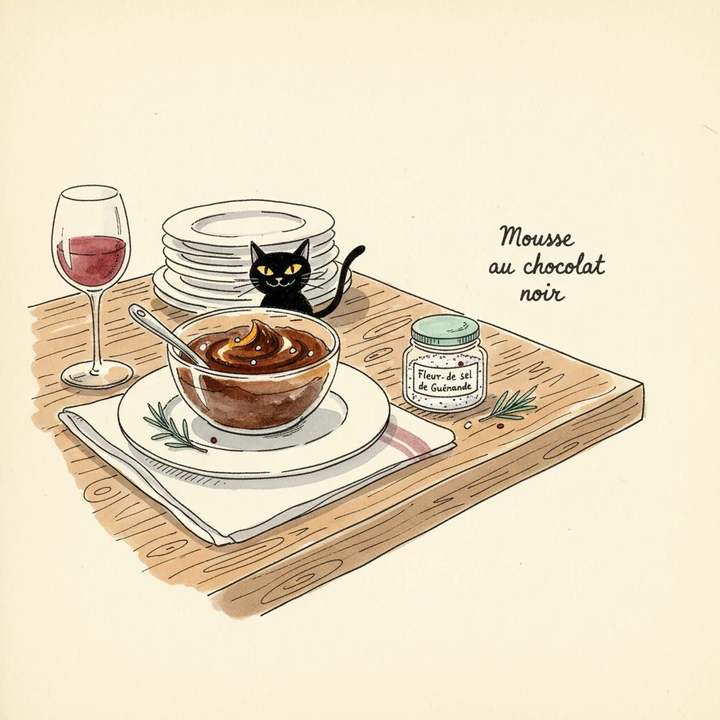 Illustration Mousse au chocolat noir avec Fleur de sel de Guérande