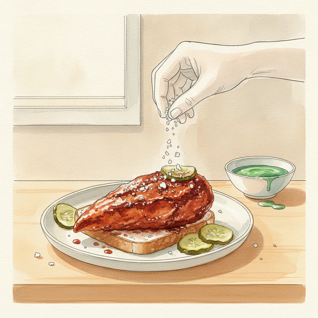 Illustration of Nashville hot chicken with its condiment recommendation
