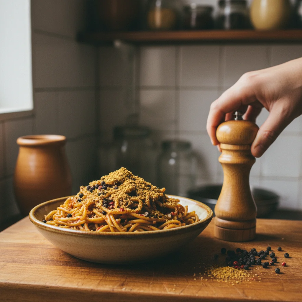 Illustration de Noodles aux sauces asiatiques avec sa recommandation condimentaire