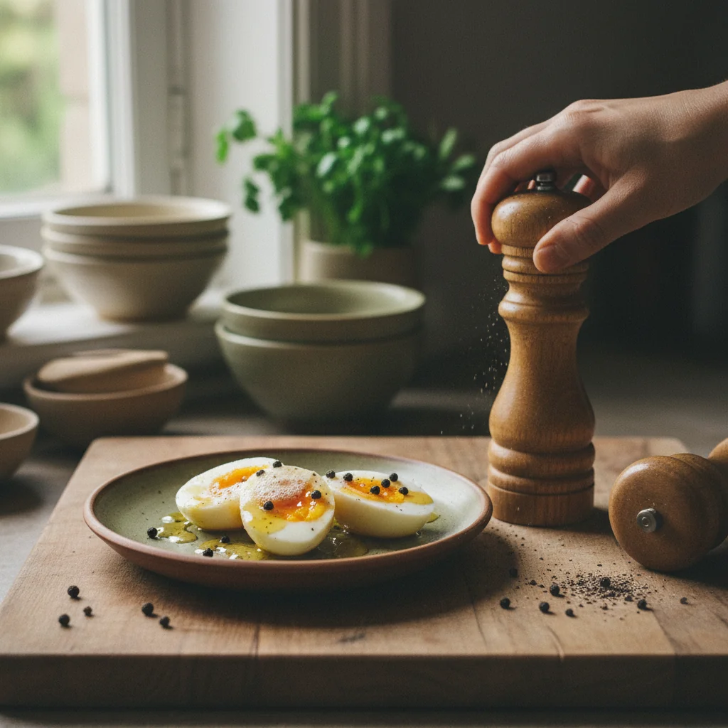 Illustration de Œuf dur en vinaigrette avec sa recommandation condimentaire