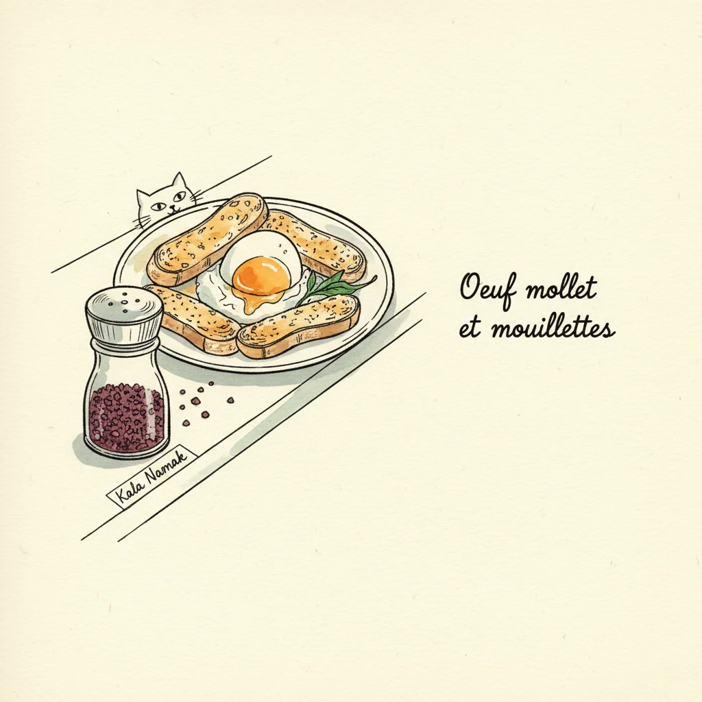 Illustration de Oeuf mollet et mouillettes avec sa recommandation condimentaire