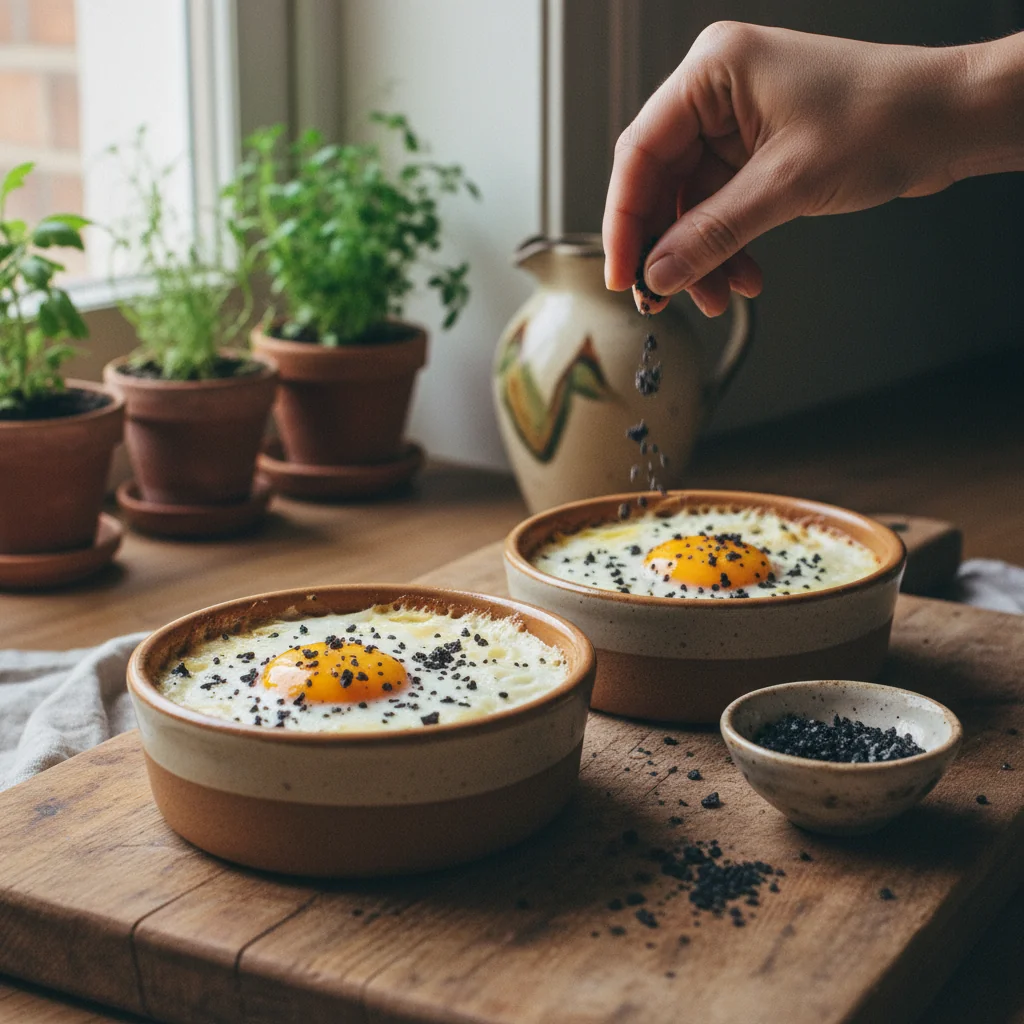 Illustration de Œufs cocotte à la crème avec sa recommandation condimentaire